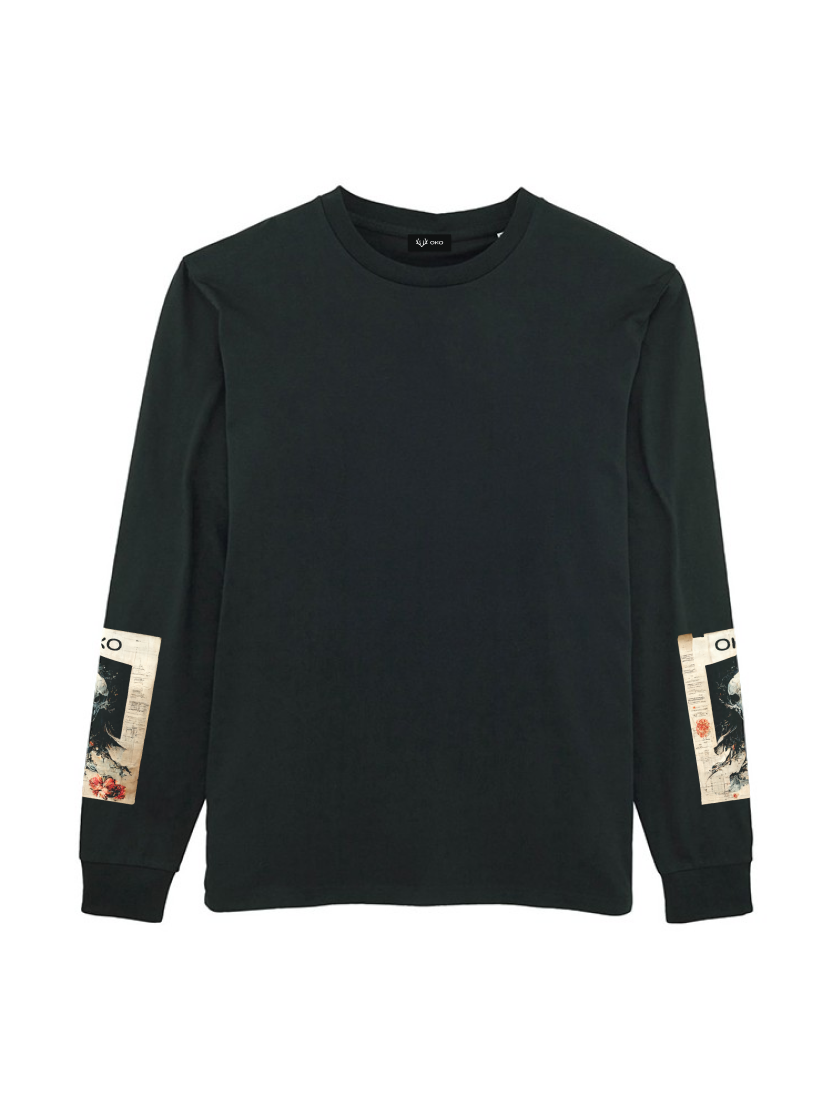 Glitched skull on parchment print black unisex longsleeve