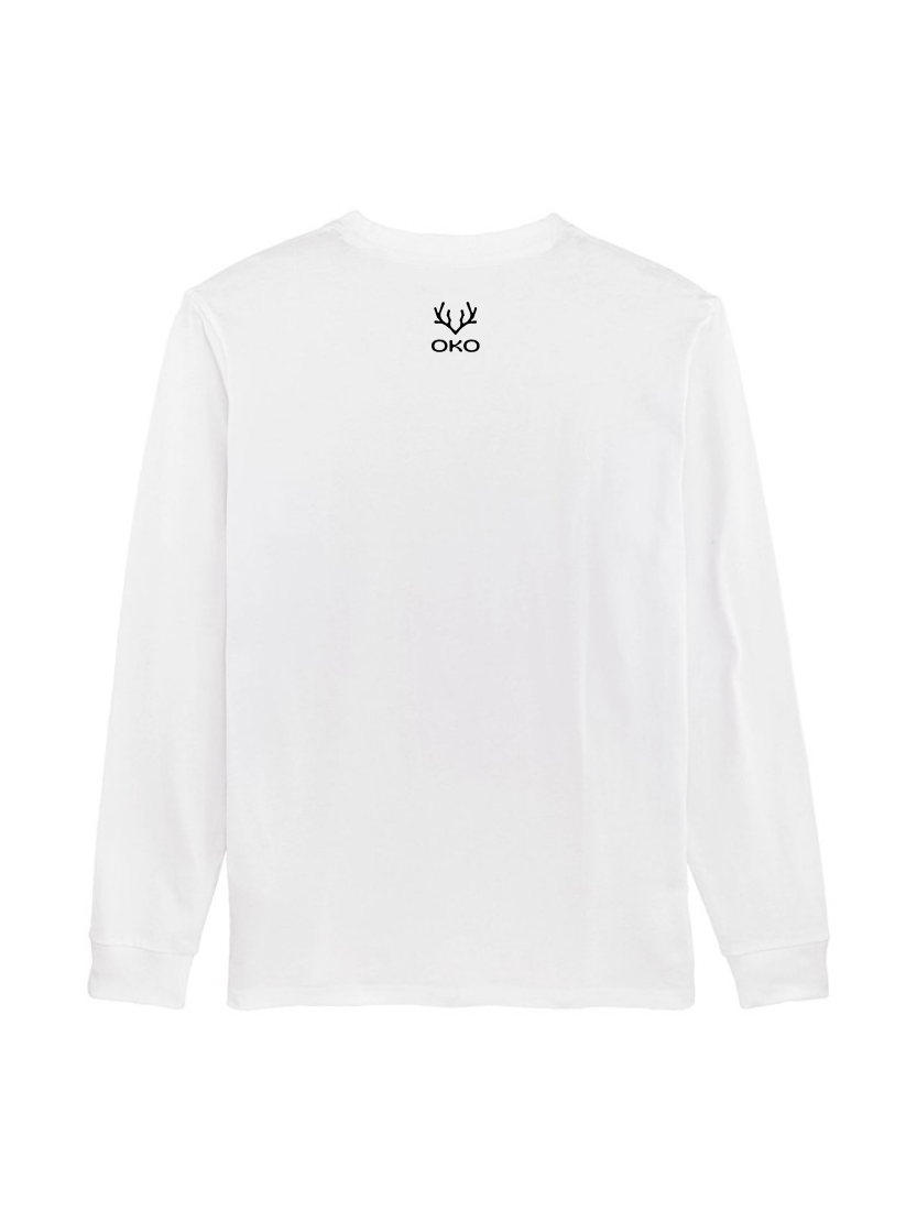 Glitched "Angel" digital 3d effect black text print on a white unisex longsleeve