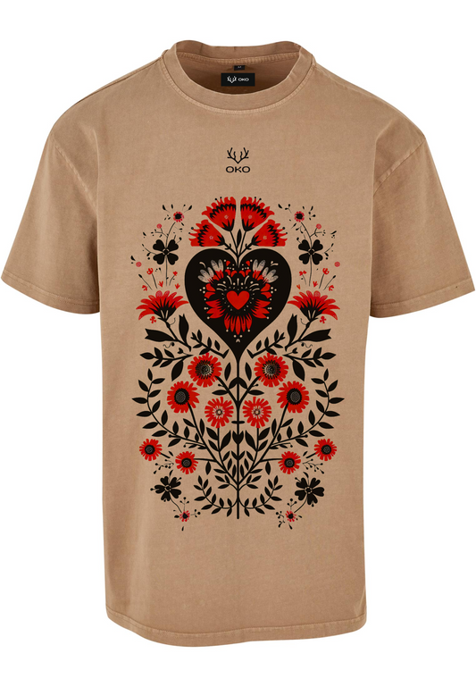 Beige unisex t-shirt with ornament print
