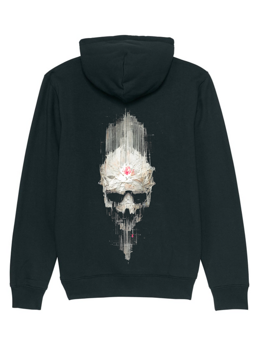 Glitched skull print black unisex hoodie