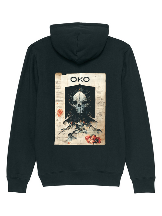 Glitched skull on parchment print black unisex hoodie