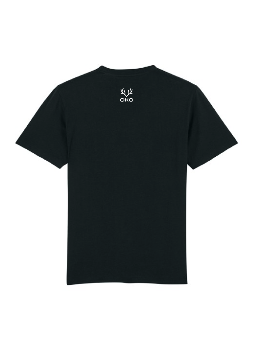 Glitched "Demon" digital 3d effect white text print on a black unisex T-shirt