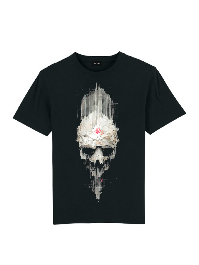 Glitched skull print black unisex T-shirt