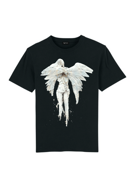 Glitched angel print black unisex T-shirt