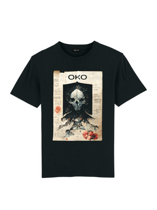Glitched skull on parchment print black unisex T-shirt